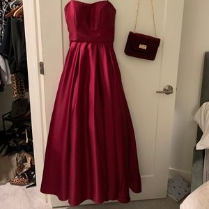 Strapless, Dark Red, Gown, Corset Top